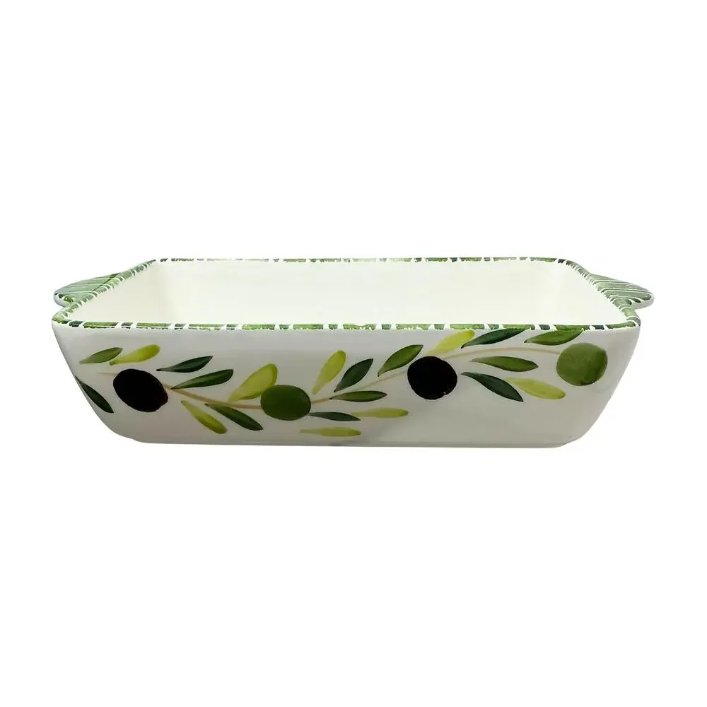 La Tavola Italy Olive Vine Casserole Lasagna Handmade Ceramic Pan 16.5 X 9.5
